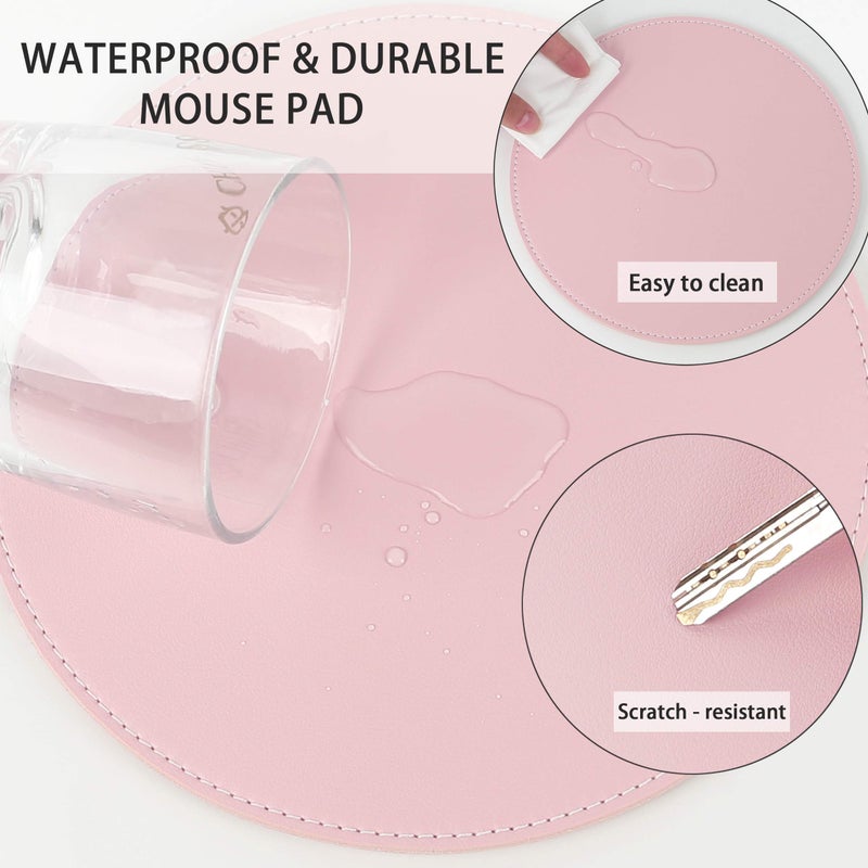 YSAGi 2 Pack Ultra Thin Waterproof PU Leather Mouse Pad,Stitched Edges,Works for Computers, Laptop,All Types of Mouse pad, Office/Home(8.66'', 2 Pack, Pink) - Image 5